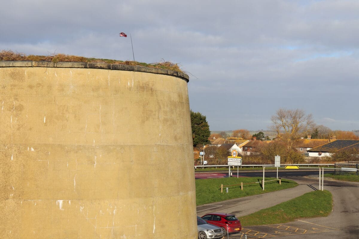 A stone martello tower and a road
