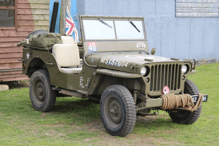 A kahki coloured car from the wartime.
