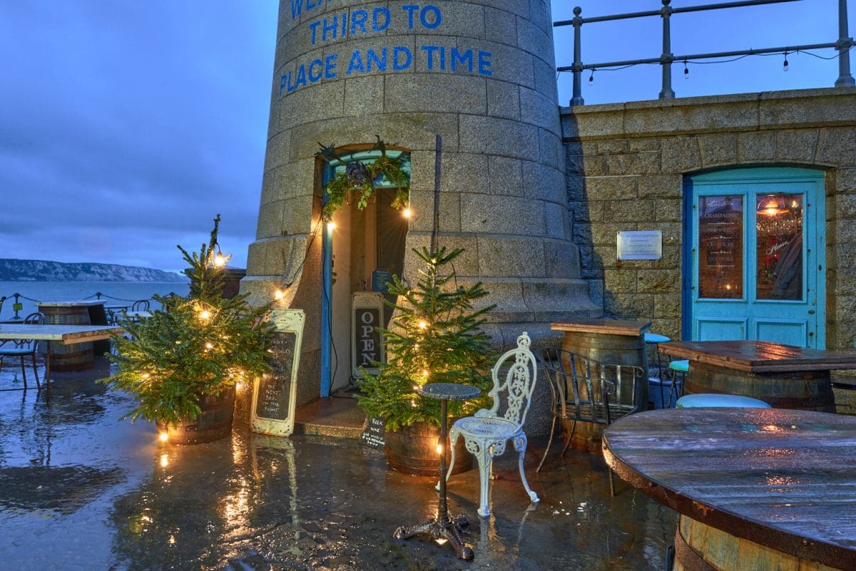 The bottom of the lighthouse on the Harbour Arm