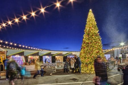 Huts at the Christmas Market on the Harbour Arm